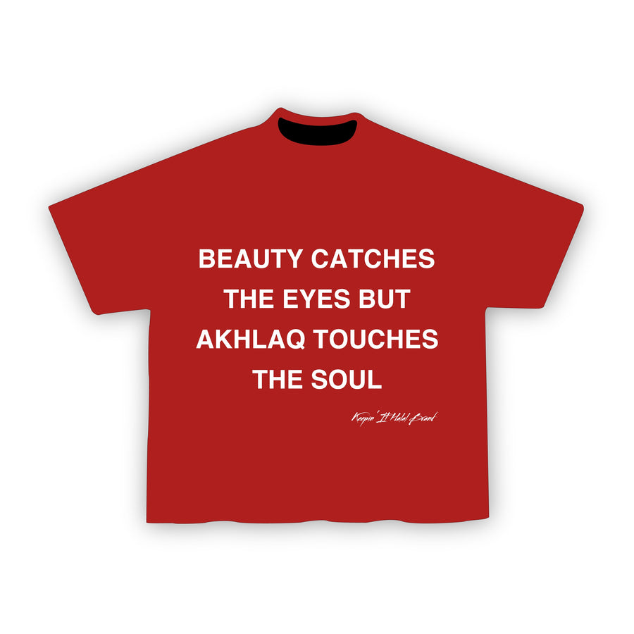 Akhlaq Over Beauty Heavy Oversized Tee (Red), product image 1