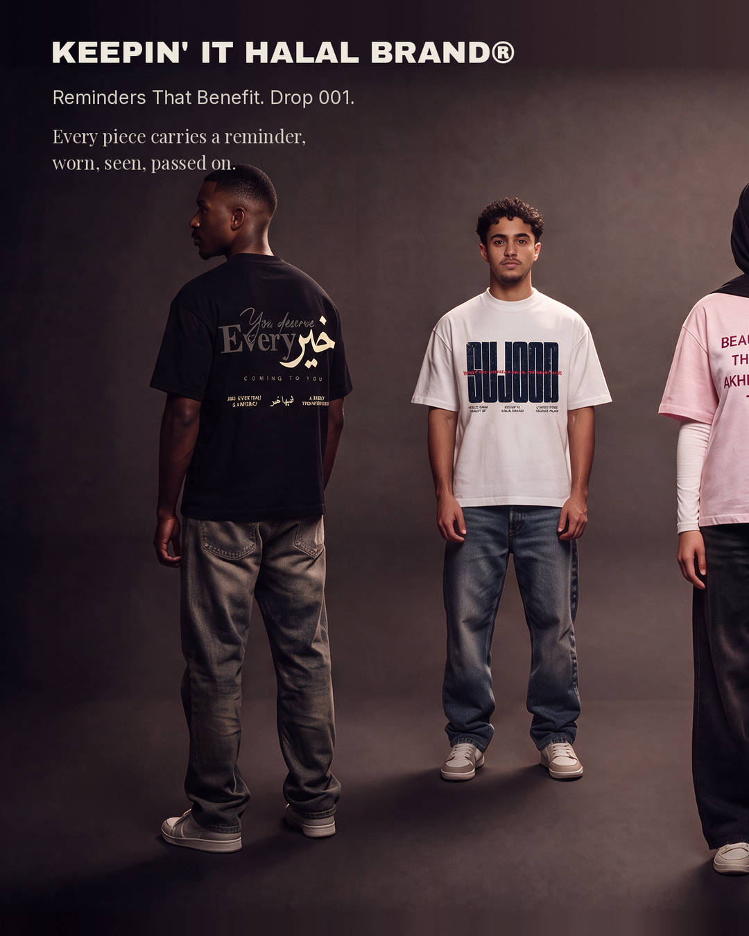 Models wearing pieces from Reminders That Benefit, Drop 001