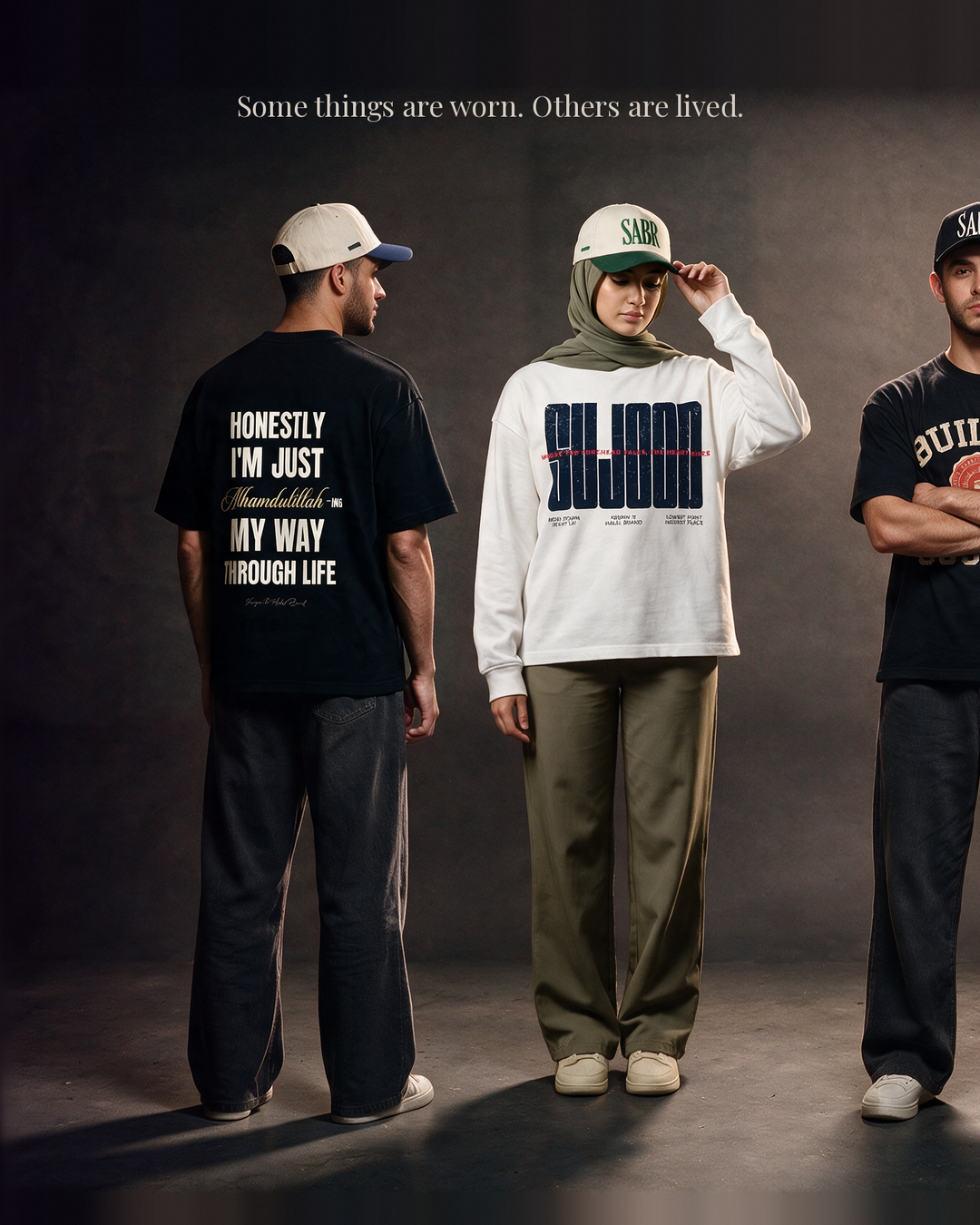 Models wearing Sabr caps and reminder-based streetwear