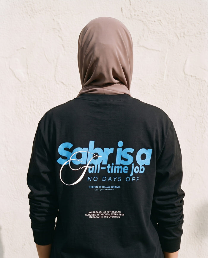 Full-Time Sabr black long sleeve back print in close detail